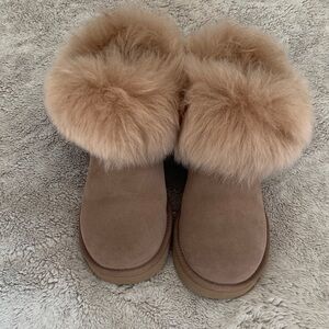 UGG Tan Fur-Trimmed Women's Winter Boots